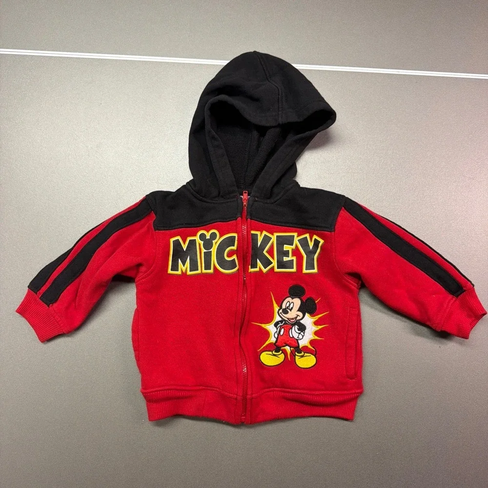 Disney Baby Mickey Mouse Zip Up Hoodie Red Black Infants 18M DIB803 Sweatshirt